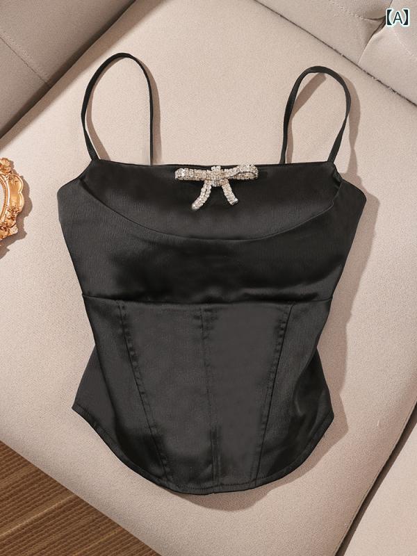 レディース パットリボン キャミソール モテ服 セクシー お腹見せ レイヤード おしゃれ トップス 韓国 イベント フェス 普段着 い ダンス 衣装 レジャー デート 美 映え