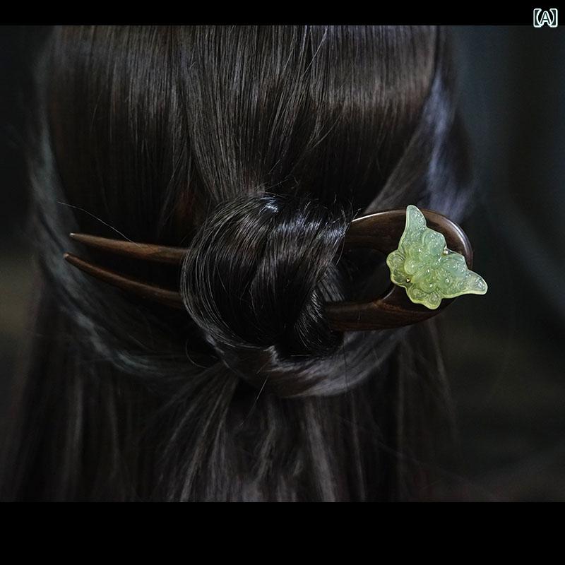 簪 ヘアピン ヘアアクセサリー 髪留め 髪飾り レディース レディース かんざし U字型 蝶 木 レトロ モダン シンプル アップヘア お団子ヘア 和風 まめ髪 清楚 翡翠