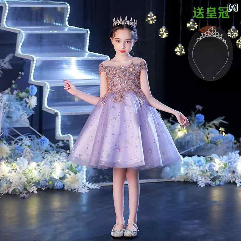 キッズ パーティードレス ジュニア ファッション 女の子 子供服 ガール 豪華感 かわいい プリンセス フラワーガール イベント 結婚式 誕生会 衣装 発表会
