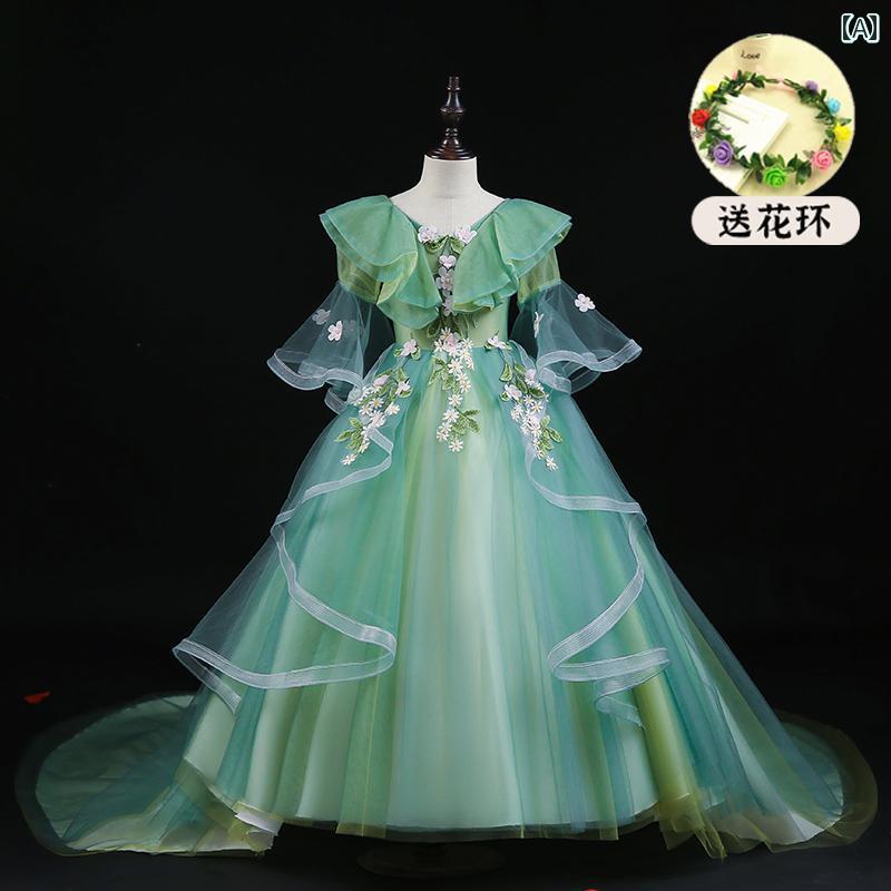 キッズ パーティードレス ジュニア ファッション 女の子 子供服 ガール 豪華感 かわいい プリンセス フラワーガール イベント 結婚式 誕生会 衣装 発表会