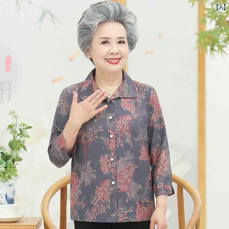 セットアップ 春夏秋 シャツ レディース おばあちゃん 大きめサイズ シニア ファッション 七分袖 カーディガン ゆったり ポリエステル繊維 シンプル