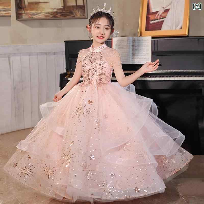 フラワーガール ドレス 子供服 キッズ 女の子 豪華感 かわいい レース グリッター プリンセス イベント 結婚式 パーティー 衣装 発表会 バースデー|セキュアデポ