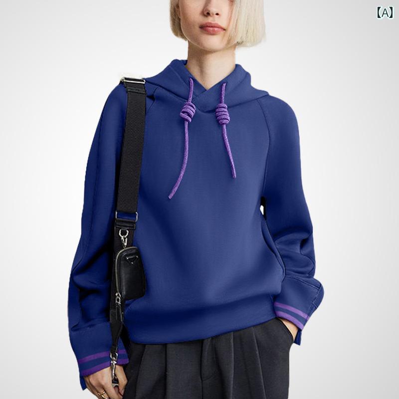 レディース パーカー 秋服 冬服 シンプル おしゃれ かわいい フード ストリート 旅行 普段着 ファッション ギフト 青 長袖 トレーナー スウェット