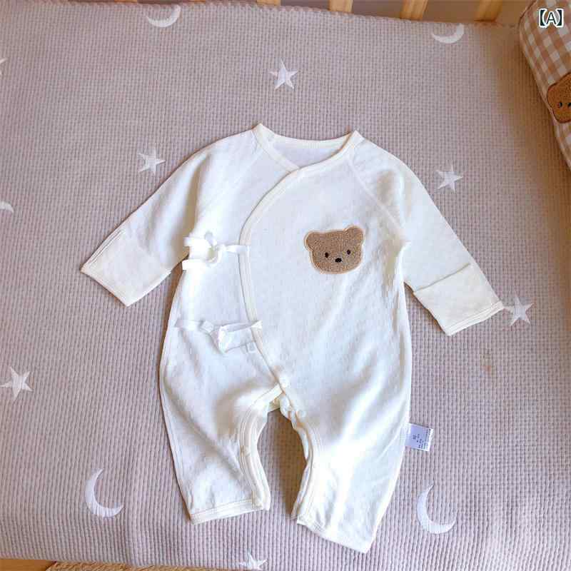 ベビー 新生児 服 ロンパース 赤ちゃん ジャンプスーツ 夏 薄手 長袖 メンズ レディース兼 コットン 綿 クロール スーツ クマ 通気性 かわいい