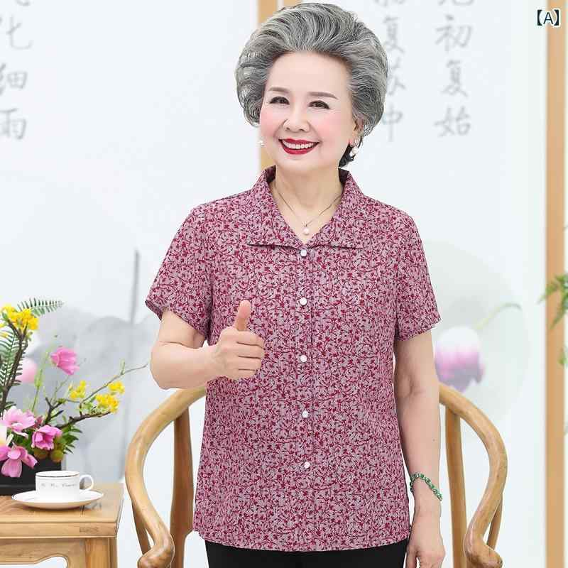 夏 シャツ 半袖 レディース おばあちゃん 夏 トップス パンツ セットアップ カーディガン シニア 薄手 ゆったりタイプ 大きめサイズ ボタン ファッション 普段使い