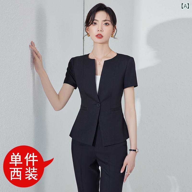 レディース 背広 レディース 夏服 半袖 か細い相応う 衣嚢名取り草 1つ名取り草 セットアップ 上下2点仕掛ける レディース  執務室 商行為 今めかしい