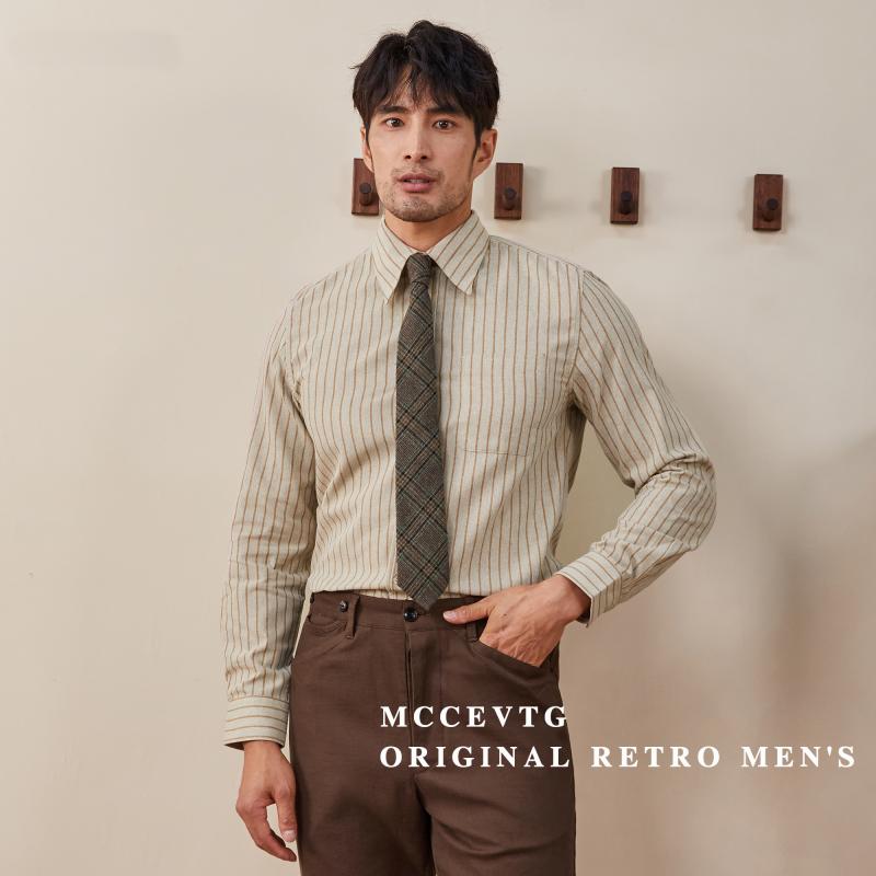 シャツ メンズ おしゃれ ファッション トップス 長袖 ストライプ コットン ダメージ加工 ビジネス レトロ エレガント カジュアル デイリー 大きめサイズ