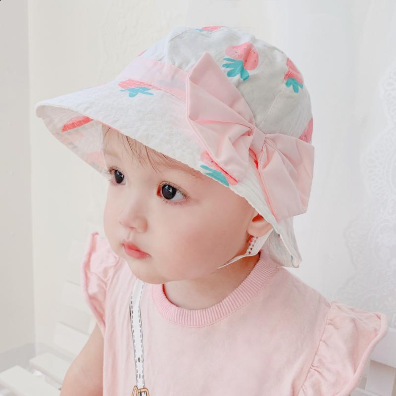 ベビー サンハット 日除け 春夏 かわいい 薄手 通気性 イチゴ 赤ちゃん リボン 女の子 赤ちゃん かわいい フィッシャーマンハット