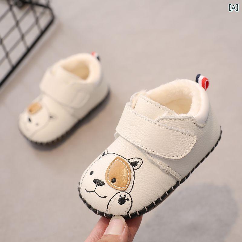 ベビー キッズ シューズ レザー スニーカー 裏起毛 暖かい ソフトソール 滑りにくい コットン 秋冬 革靴 幼児 靴