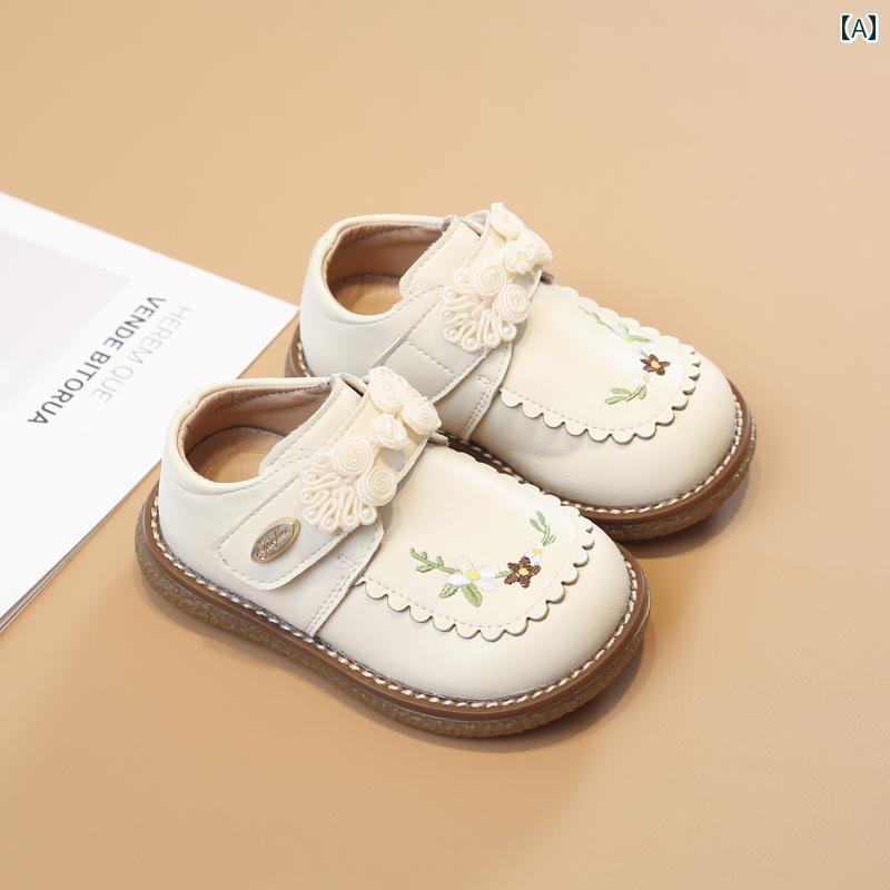 ベビー キッズ ジュニア シューズ フォーマル エレガント 滑りにくい 女の子 革靴 刺繍 プリンセス ソフトソール 幼児 靴 子供