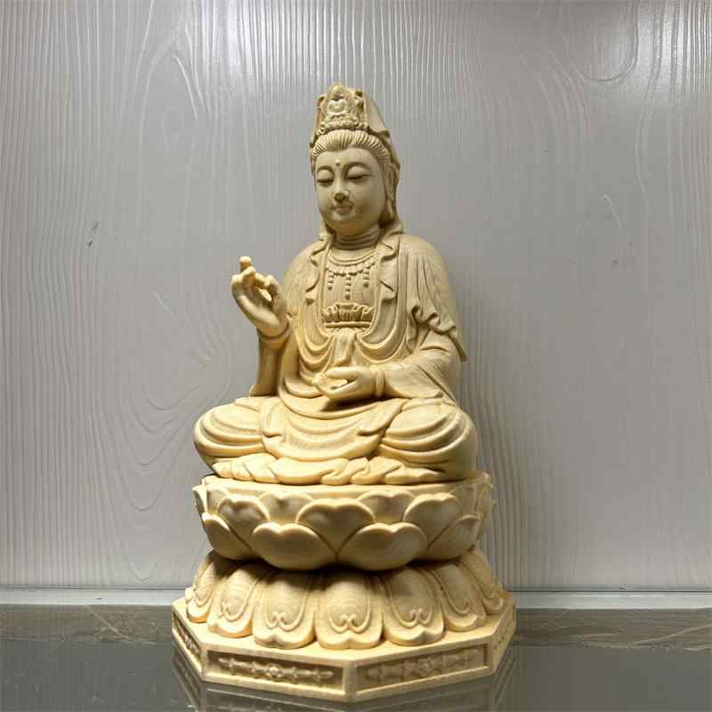 観音菩薩 木 置物 仏具 神具 インテリア ディスプレイ レトロ 仏教 小物 アート 縁起物 彫刻 菩薩 仏像 仏陀 チャイナ風 |セキュアデポ