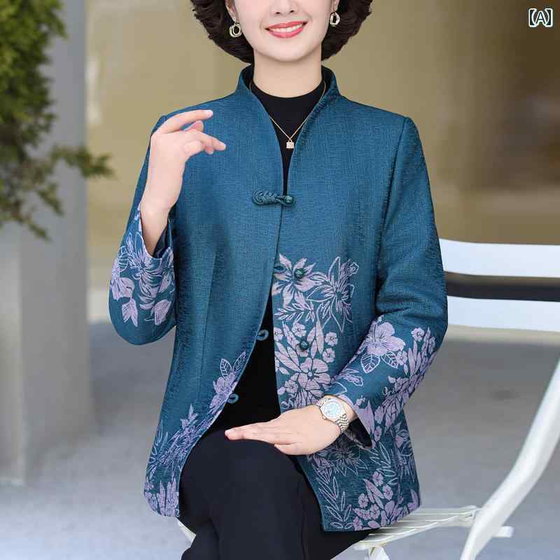 スプリングコート 春秋 レディース チャイナ風 おしゃれ ジャケット トップス アウター 花柄 ボタン 重ね着 防寒対策