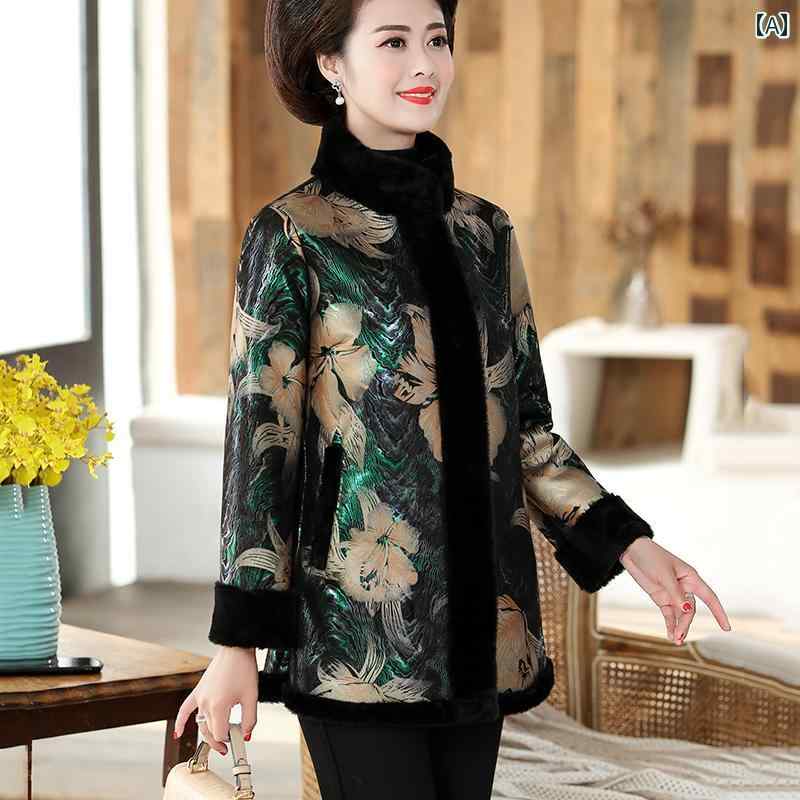レディース 冬服 綿 大きめサイズ ジャケット 裏起毛 厚手 防寒 通気性 重ね着 アウター ポケット 上品 エレガント チャイナ風｜セキュアデポ