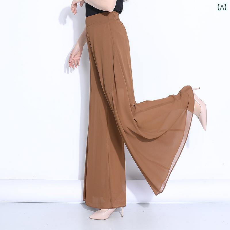 ワイドレッグ パンツ レディース 夏服 薄手 通気性 ストレッチ性 旅行 オフィス キュロット風 シフォン ハイウエスト レディース カジュアル シンプル
