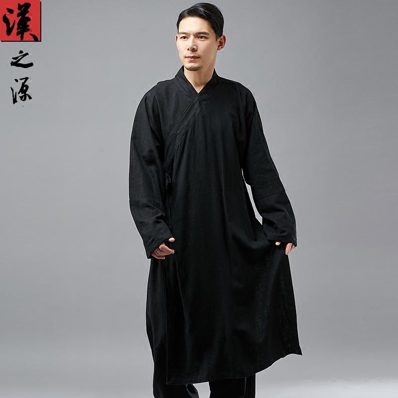 シャツ メンズ 修行服 カンフー 太極拳 中華風 在ホーム ウェア 瞑想 漢服 レトロ 中国 茶師服 綿 リネン 唐 スーツ ロング 斜め襟 僧侶 道教 服｜セキュアデポ