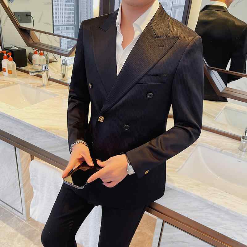 メンズ 秋 冬 カジュアル フォーマル ブレザー ハイエンド ビジネス 服装 英国 メタル バックル スリム スーツ