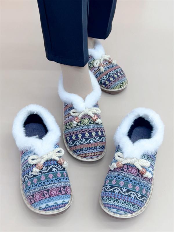 レディース 冬 裏起毛 暖かい 毛皮 靴 古風 布靴 厚く 刺繍 漢服 靴 綿靴 レトロ フラットソール