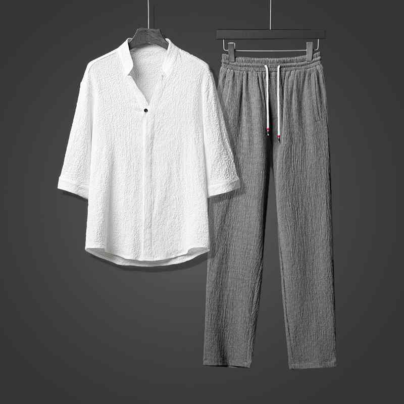 プルオーバー メンズ 夏 切磋琢磨服 カンフー 太極拳 中華風 冷感 半袖 唐 背広 薄型 V素っ首 漢服 馬鹿でかい大きさ T 背広 思い入れる 背広