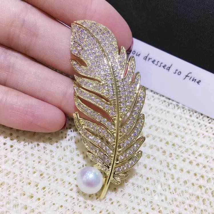 アクセサリー レディース DIY ※パールなし 空ホルダー 半完成品 クラシック ファッション 小さい フレグランス ゴールド フェザー ブローチ 淡水 パール コサージュ ハイエンド