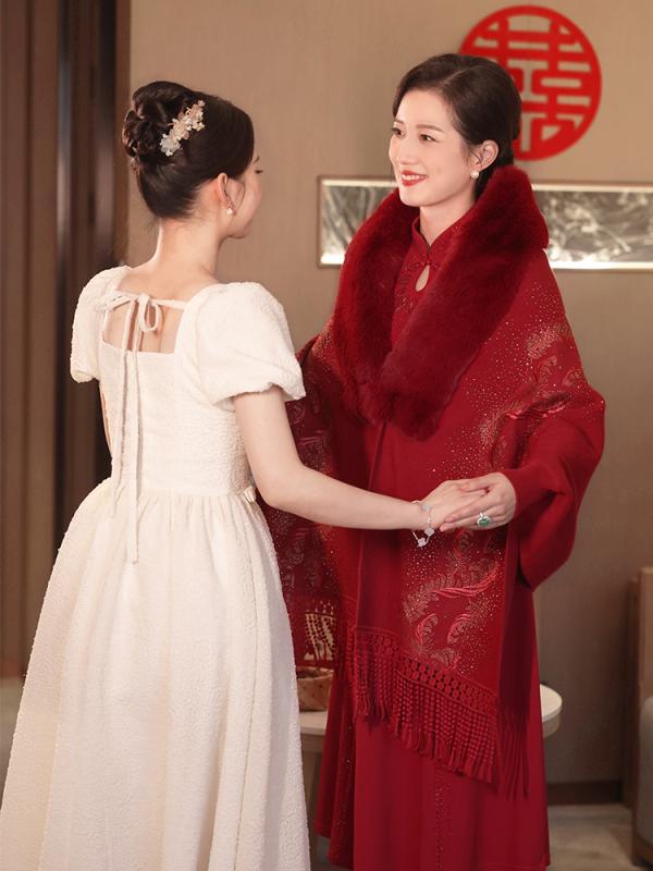 ドレス レディース 秋 冬 ショール 結婚式 ママ 厚く 暖かい 高級感 チャイナ 義母 結婚式 一緒に 着る|セキュアデポ