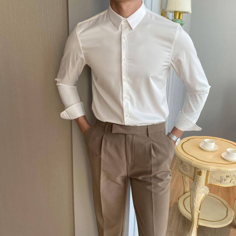 シャツ メンズ 夏 カジュアル フォーマル 長袖 白 韓国 スリムノー アイロン ビジネス 結婚式
