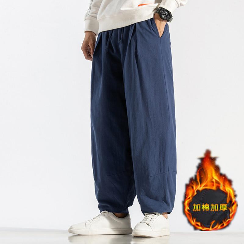 パンツ メンズ 冬 カジュアル 厚手 綿 ズボン 中華風 大きいサイズ ゆったり 綿 リネン ワイド レッグ レトロ リネン