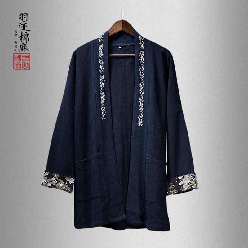 厚地の外套 メンズ 秋 春 中華風 リネン 刺しゅう レトロ 上衣 流行り物 ジレー 真っただ中丈