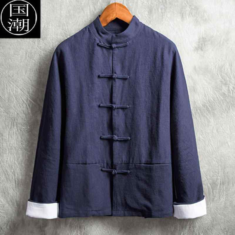 プルオーバー メンズ 長袖 レトロ 唐 背広 中華風 瀬戸もの 名取り草 落ち込む 漢服 トップス