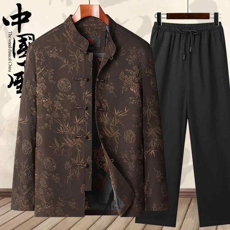 上衣 メンズ 秋 春 カンフー着 太極拳 唐服 御父っつぁん レトロ おじいちゃん 中華風 老いらく者 漢服 背広