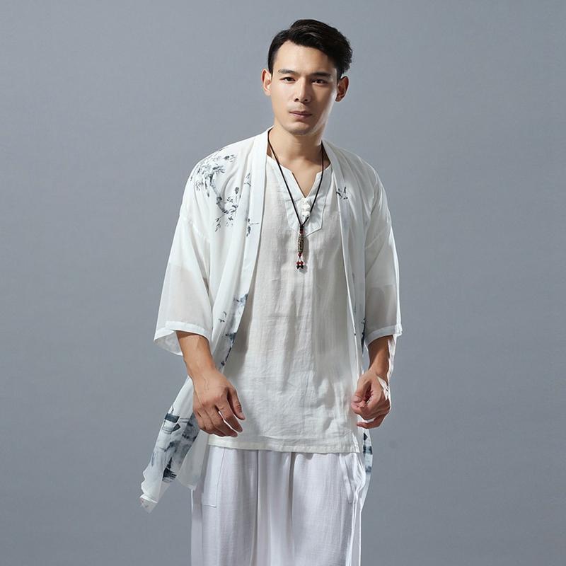 厚地の外套 メンズ 春 夏 心地好い シフォン 中華風 白 アンティーク 上衣 妖精 トップス 薄っぺら ジレー