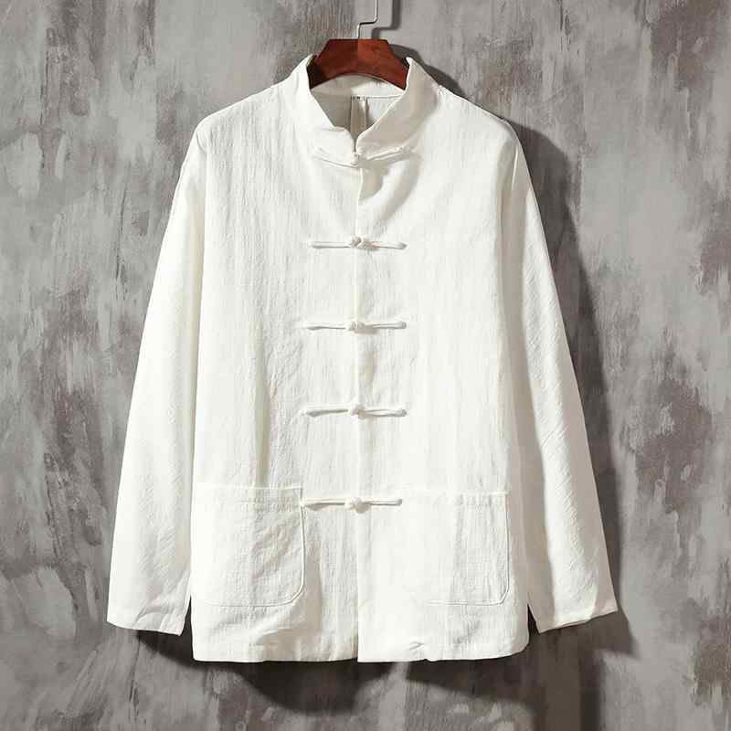 シャツ メンズ 秋 春 長袖 中華風 ファッション 中国 スタンドカラー 綿 リネン レトロ 中華風 ファッション リネン 中山