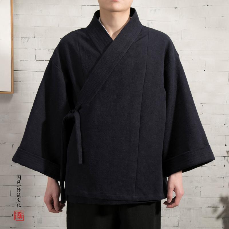 ジャケット メンズ 秋 春 カンフー着 太極拳 中国 綿 リネン クロス カラー 茶師服 大きいサイズ 瞑想 漢服 中華風 唐服 傾斜 フロント