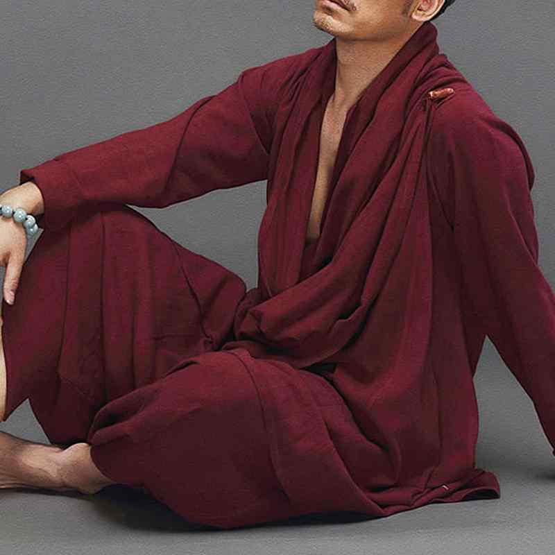 メンズ 秋 春 修行服 カンフー 太極拳 中国 レトロ 騎士 道 武道 服 綿 リネン 漢服 スーツ 唐 スーツ 仮装 瞑想 パフォーマンス スーツ