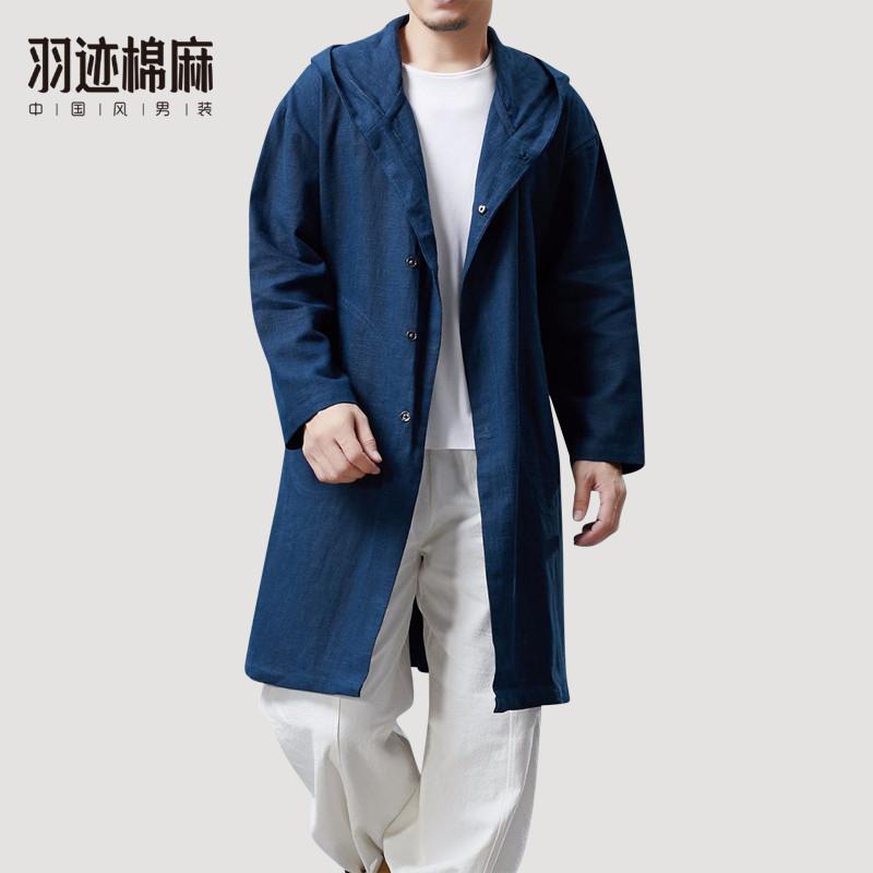 厚地の外套 メンズ 秋 春 心地好い 中華風 上衣 真っただ中丈 リネン レトロ ボンネット