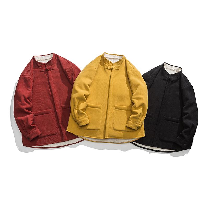 ジャケット メンズ 冬 長袖 ウール 用 厚手 ベルベット ラム トップス スタンドカラー プレート ボタン 唐 スーツ 大きいサイズ 服