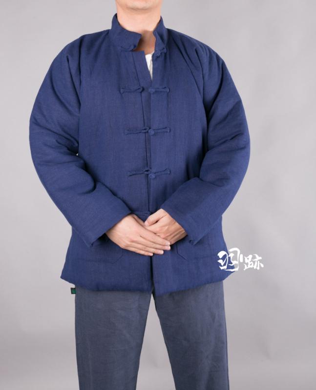 上衣 メンズ 冬 中華風 中華風 父 麻 照明ランプ色つや 唐 背広 綿 老いらく者 綿入り口・入口