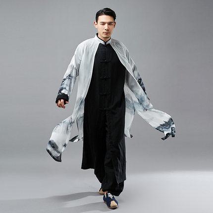 ジャケット メンズ 中華風 フェイク ツーピース レトロ 唐 スーツ ガウン 漢服 レトロ マント パフォーマンス 服 中華風 ローブ マンダリン