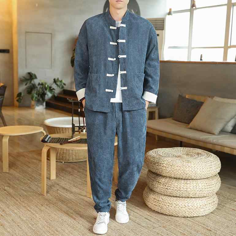 ジャケット メンズ 長袖 チャイナ コーデュロイ 唐 スーツ 中華風 若々しい 修行 スーツ レトロ スーツ 茶 瞑想 スーツ|セキュアデポ