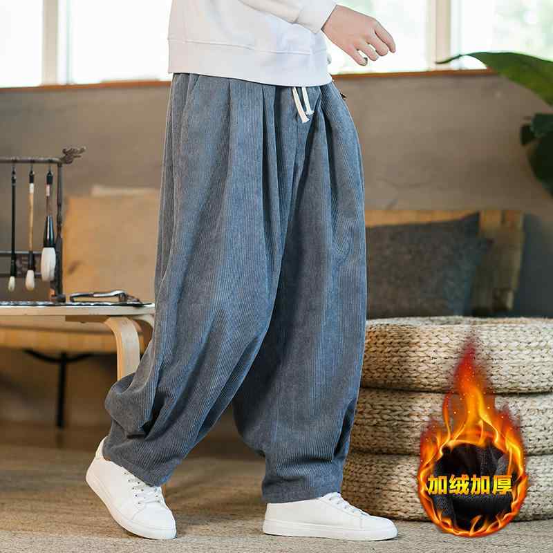 パンツ メンズ 冬 カジュアル 中華風 ベルベット 厚手 コーデュロイ ワイド レッグ ランタン レトロ コーデュロイ ストリート