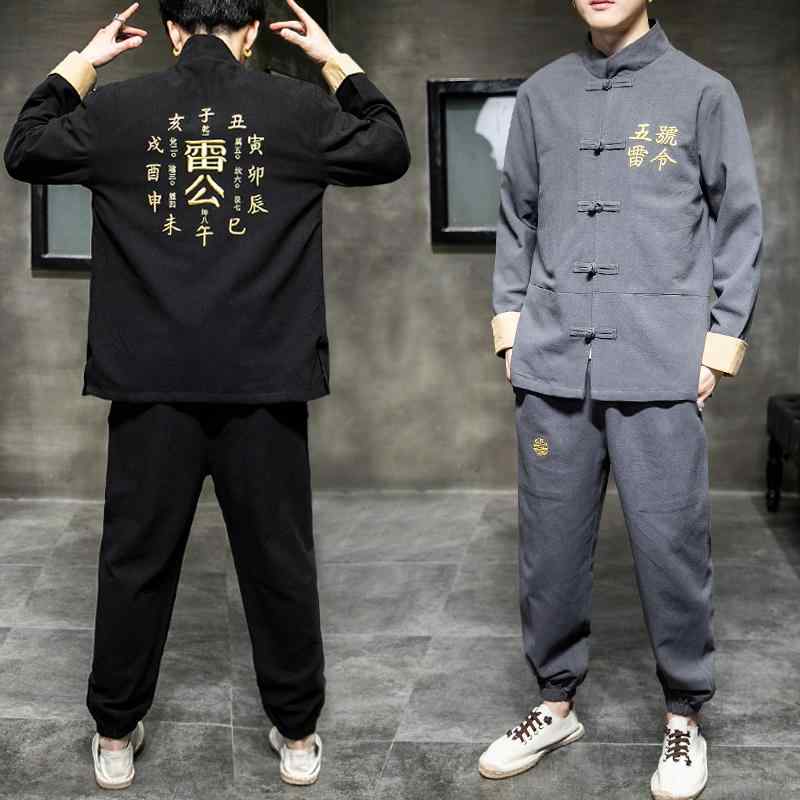 ジャケット メンズ 中華風 唐 スーツ 中華風 リネン 衣装 刺繍 綿 リネン レトロ チュニック スーツ｜セキュアデポ