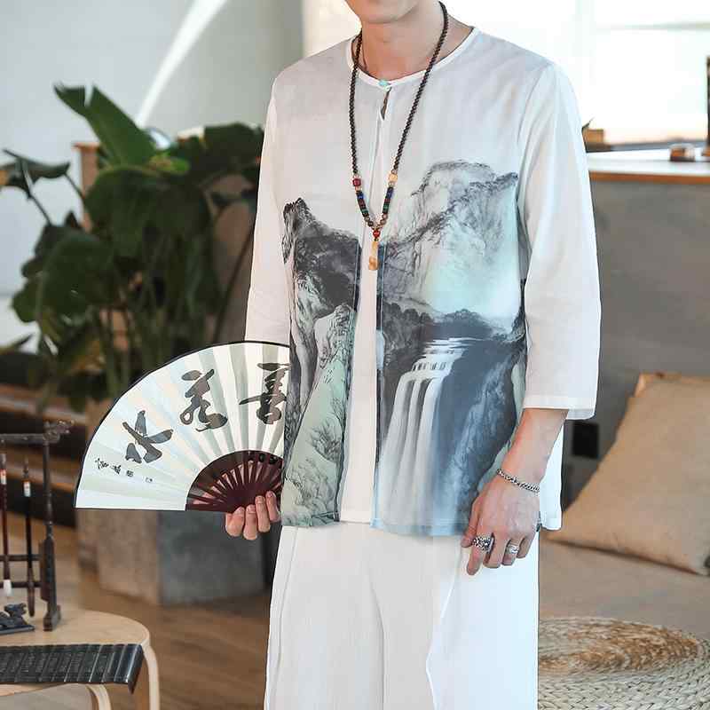 厚地の外套 メンズ シフォン 中国 唐 背広 漢服 中華風 成人男性服 マント 民族風 レトロ 御召しもの 墨 化粧着