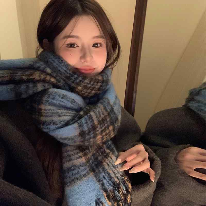 レディース 冬 マフラー おしゃれ 防寒 韓国 メイラード スカーフ 厚手 暖かい ライト ブルー ホワイト スカーフ