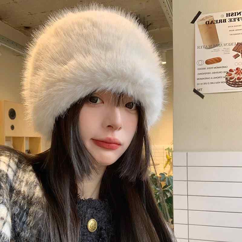 レディース 秋 冬 カジュアル 帽子 ハット 暖かい 厚手 韓国 毛皮 覆われた 乗馬 防寒性 耳保護 フィッシャーマン