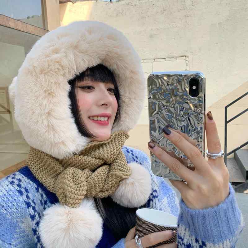 レディース 冬 ウール 帽子 韓国 スカーフ オール イン ワン サイクリング 暖かい 耳保護 かわいい 帽子