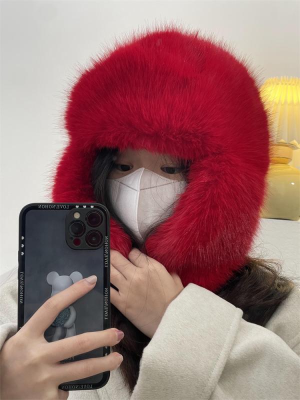レディース 冬 帽子 ハット ビッグ レッド 新年 ベルベット ロシア 寒冷地 防風性 耐寒性 レトロ 耳保護