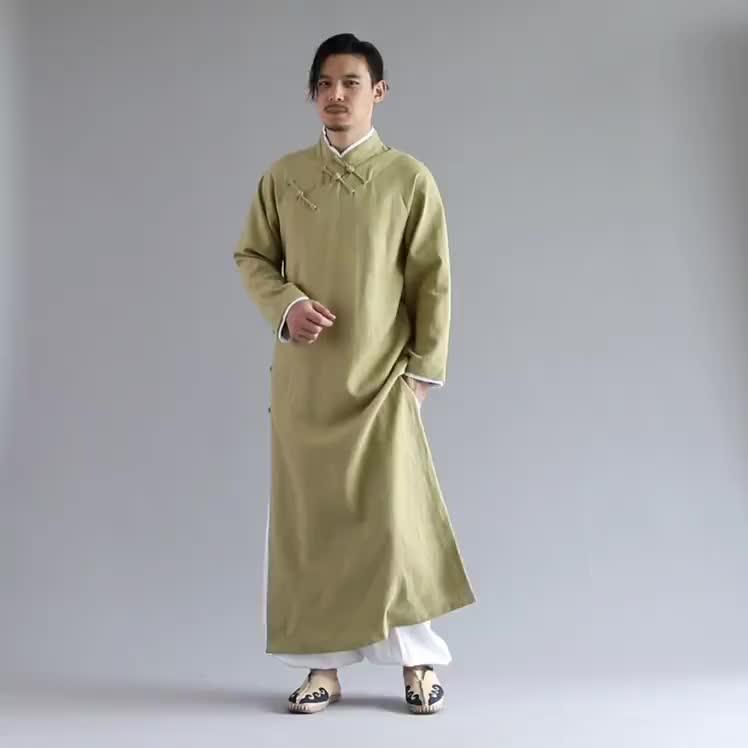 ジャケット メンズ 中華風 レトロ 衣装 中華風 ローブ レトロ リネン レトロ 紳士服 民族風 ガウン 男性 マンダリン 男性