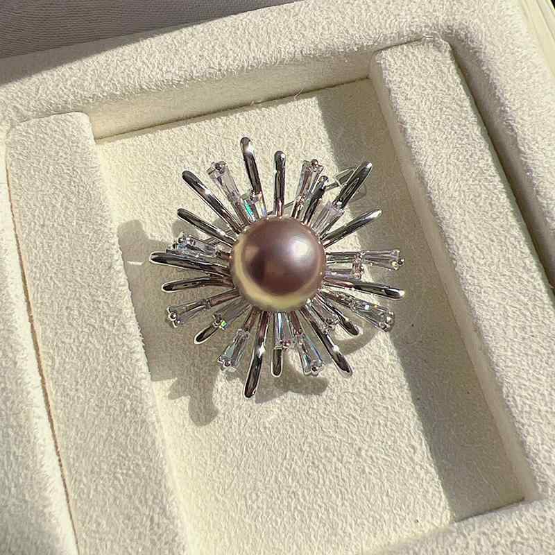 アクセサリー レディース DIY ※パールなし 空ホルダー 半完成品 花火 ブローチ 厚手 金 メッキ マイクロ 舗装 ジルコン ピン バック ルパール コサージュ ホルダー