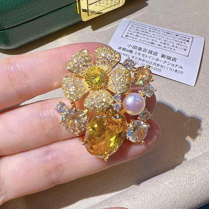 アクセサリー レディース DIY ※パールなし 空ホルダー 半完成品 ファッション 厚手 金 メッキ ジルコン 五葉花 ブローチ ゴールデン ブローチ パール コサージュ 空 ホルダー