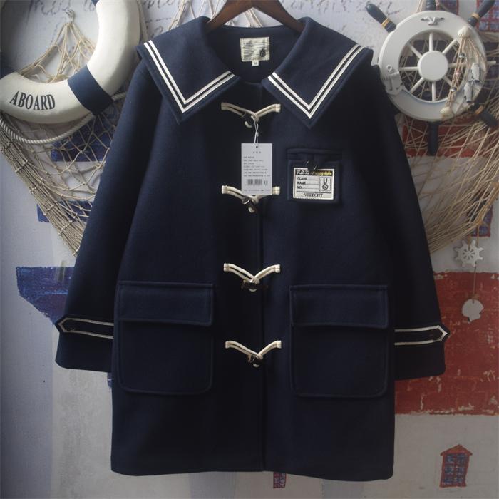 ジャケット ウール ソフト ガール カレッジ 刺繍 ネイビーカラー パッド入り 綿 厚手 JK ミドル丈 ガールズ用