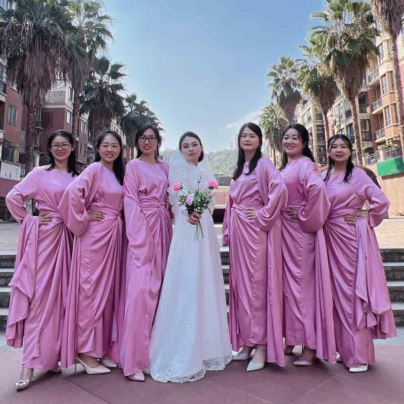 ドレス 長袖 エスニック ローブ 民族衣装 エキゾチック 中東 アラビア 無地 エレガント 結婚式 親友 グループ 花嫁 介 添 人 トランペット スリーブ ラウンドネック